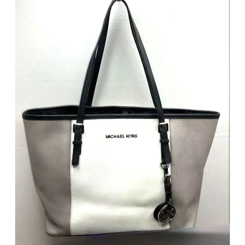 Michael Kors Jet Set Two-tone Leather Tote & Kempton Nylon Neutral Tote 2pc Lot - Picture 2 of 9